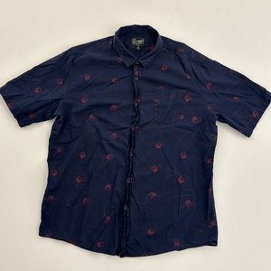 Dark Blue Marlin Print Retrofit SS XL Men’s Button Shirt Extra Large